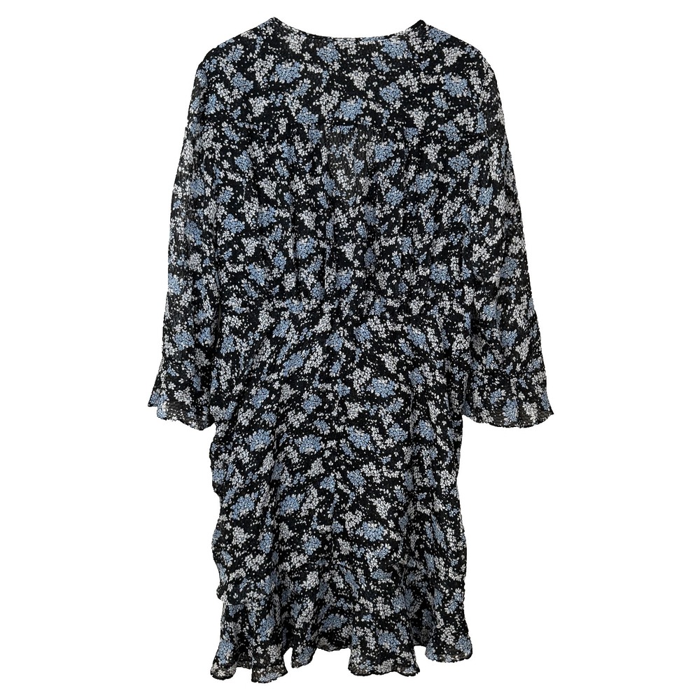 Veronica Beard Sean Wrap Dress Womens 20 Black Ditsy Floral Silk Ruched Ruffle - Picture 3 of 14